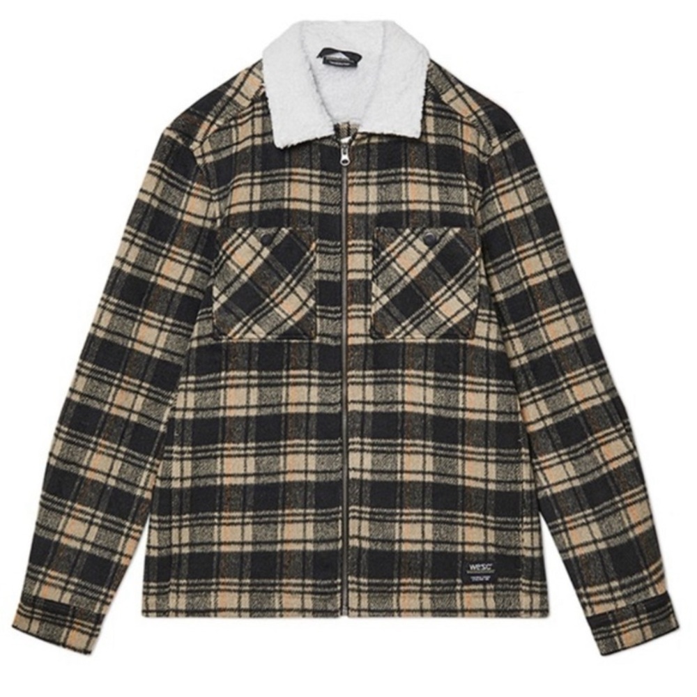 WeSC Liam Plaid Shirt Jacket Fleece Full Zip Large
